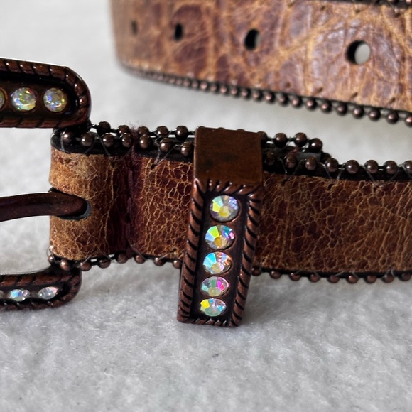 Roper Western Leather Rhinestone Belt Brown Copper Studded Small - Picture 6 of 7